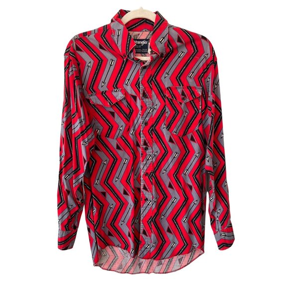 Vintage 90s Wrangler Western Arrow Button Down Shirt 15.5 XLong Tails Cowboy Cut - Picture 1 of 7